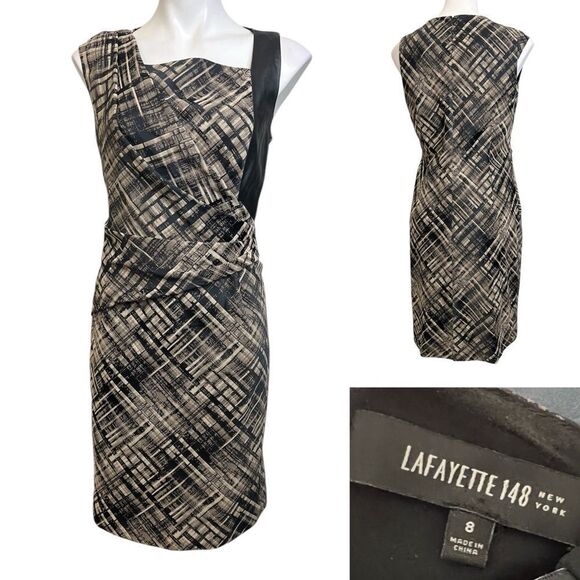 Lafayette 148 New York Dresses & Skirts - Lafayette 148 NY dress size 8 leather trim sleeveless faux wrap office